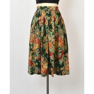 RALPH LAUREN Women's Vintage Midi Green Floral Print Cottage Core Skirt Size 8